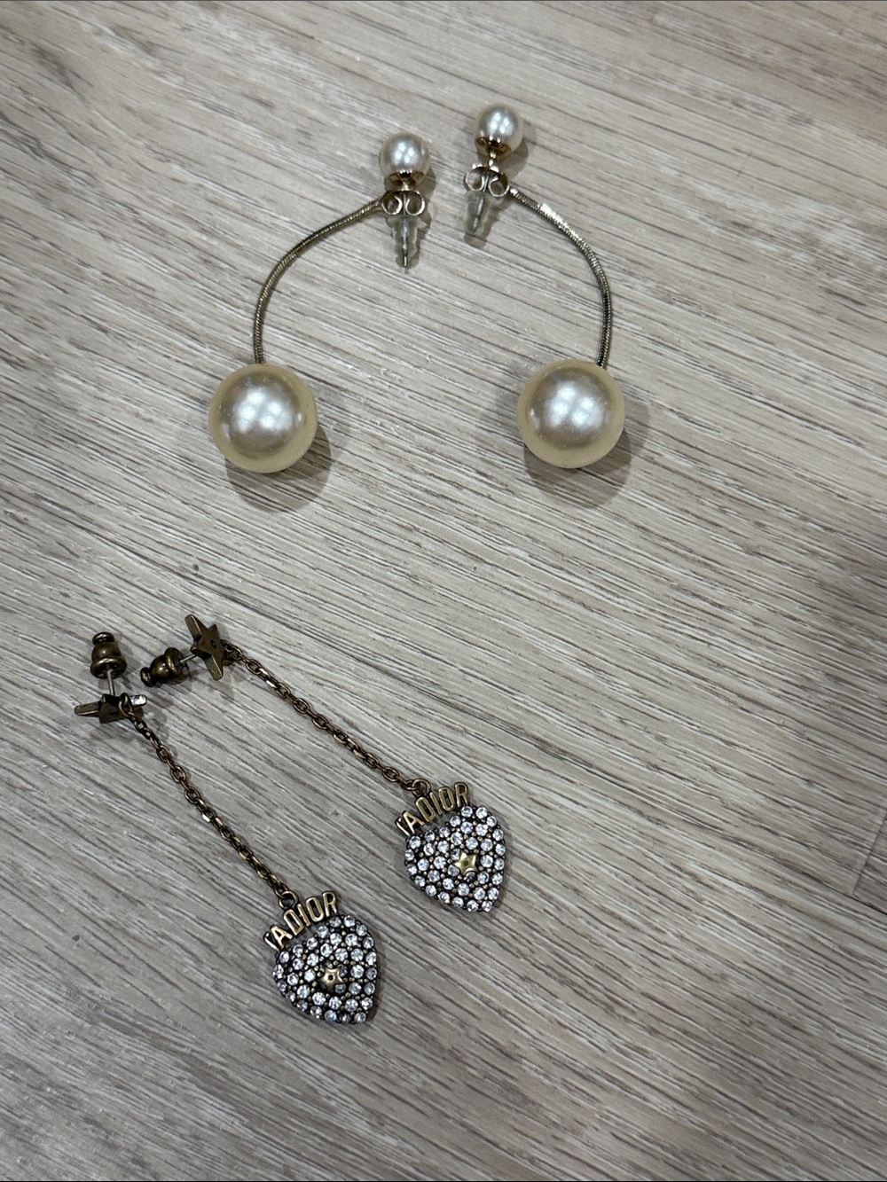 Gold-Tone Crystal Heart Drop Earrings by Dior (Gold)